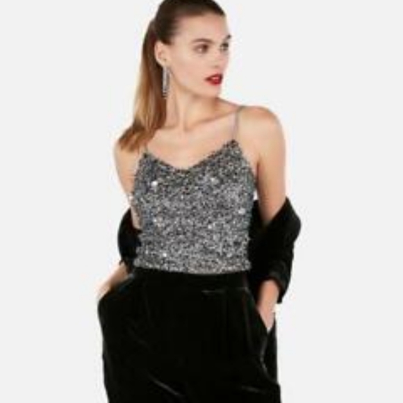 Express Tops - NWT Express Sequin Cropped Tank Top